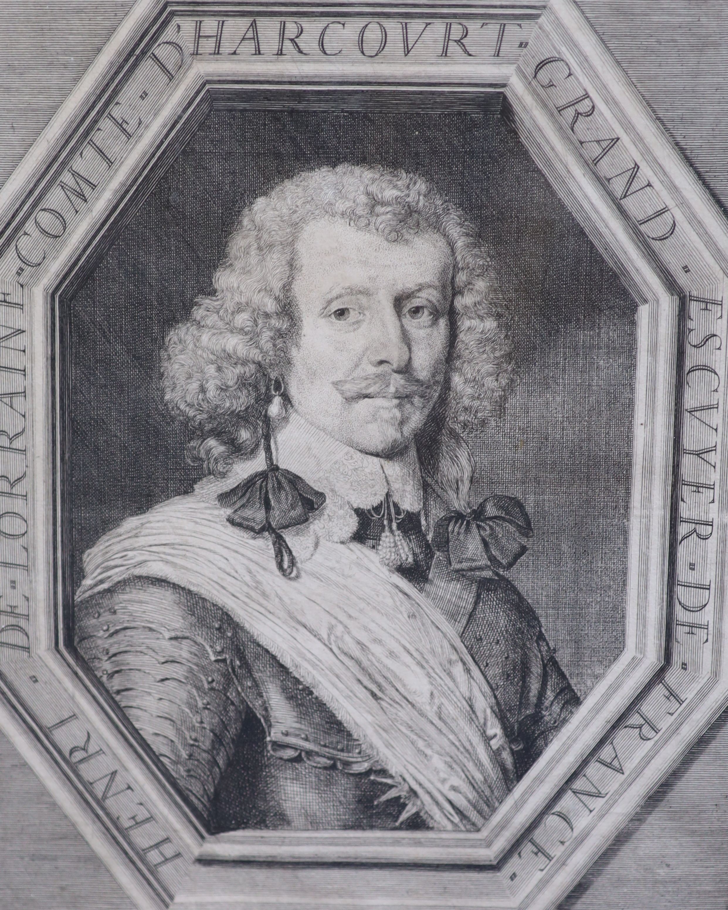After Robert Nanteuil, Portraits of noblemen, Copper engravings (16), Largest 51 x 37cm.
